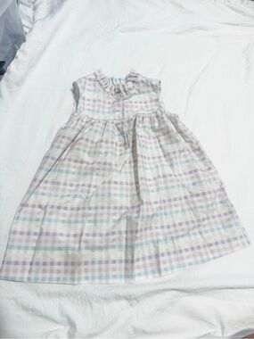 Pastel Plaid Ruffle-Neck Casual Dress for Girls